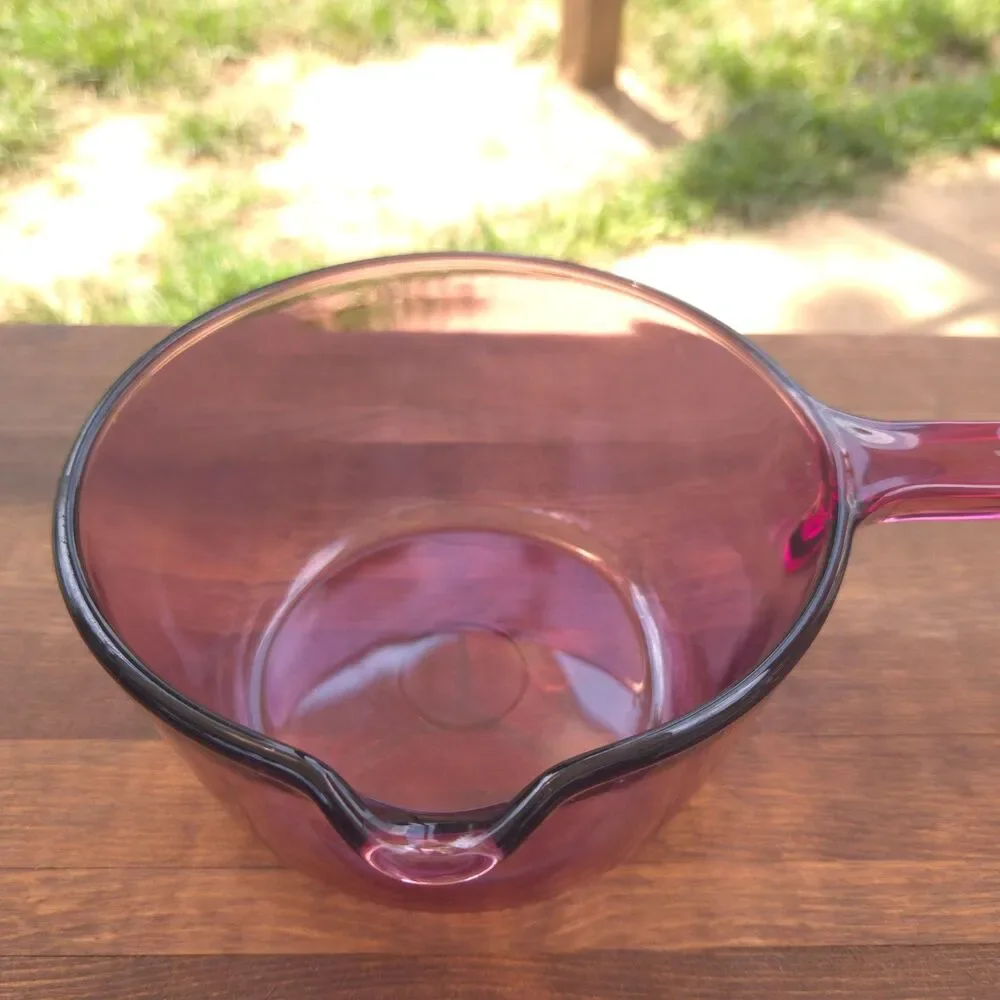 Vintage Corning Visions Cranberry Saucepan & 24 oz Casserole Set w/ Lids USA